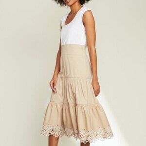 VERONICA BEARD JEANS Women's Amaia Midi Dress Eyelet Cotton Khaki White Size M